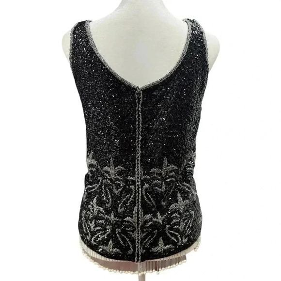 Hand Full Fashioned Gorgeous Silver & Black Hand Beaded Wool Tank Zip Up Back
M - Picture 13 of 16